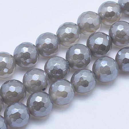 Electroplated Natural Grey Agate Beads Strands G-G724-8mm-1