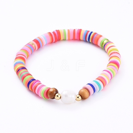 Handmade Polymer Clay Heishi Bead Stretch Bracelets BJEW-JB05095-05-1