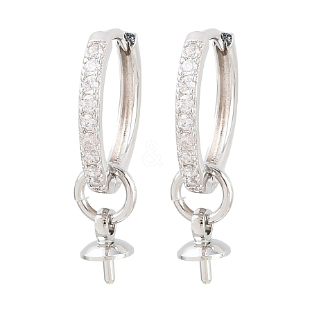 Brass Micro Pave Clear Cubic Zirconia Huggie Hoop Earring Findings KK-Z158-03P-1