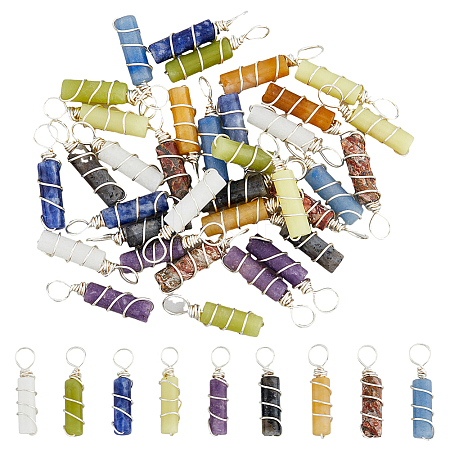 36Pcs 9 Styles Natural Mixed Gemstone Pendants PALLOY-AB00131-1