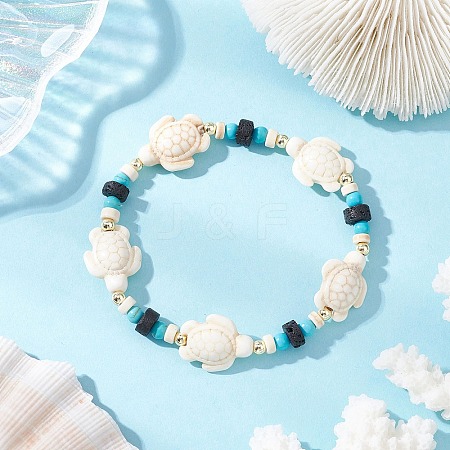 Synthetic Turquoise & Natural Lava Rock Beads Stretch Bracelets for Men Women BJEW-JB11988-01-1