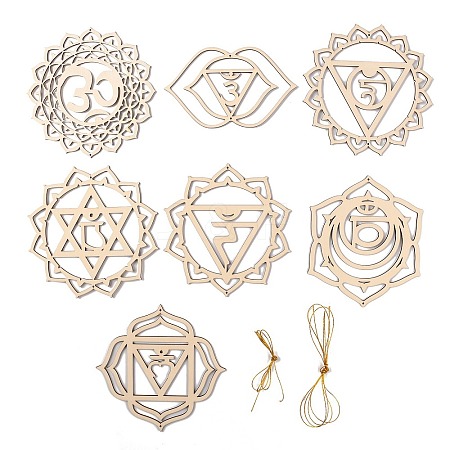 7 Chakra Theme Unfinished Wooden Pendant Decorations AJEW-WH0329-49-1