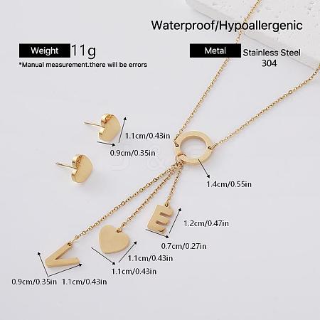304 Stainless Steel Stud Heart Earrings & Letter VE Tassel Necklaces Sets for Women ZF6190-6-1