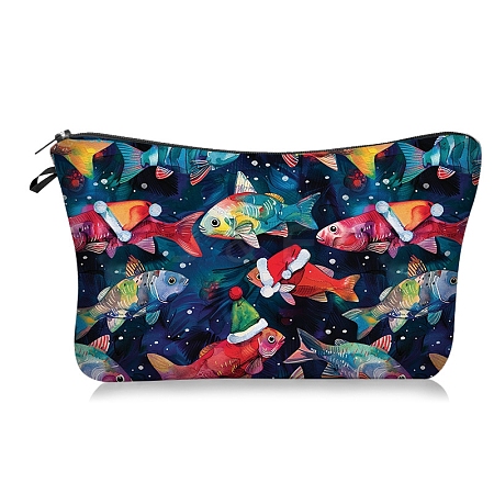 Fish Print Polyester Cosmetic Zipper Pouches PW-WGE743B-02-1