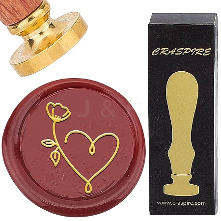 Brass Wax Seal Stamp with Rosewood Handle AJEW-WH0412-0361-1