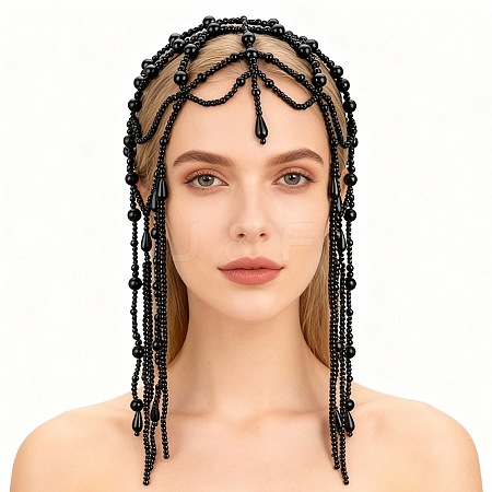 1Pc Plastic Beads Hair Chain Hat for Bridal OHAR-GF0001-52A-1