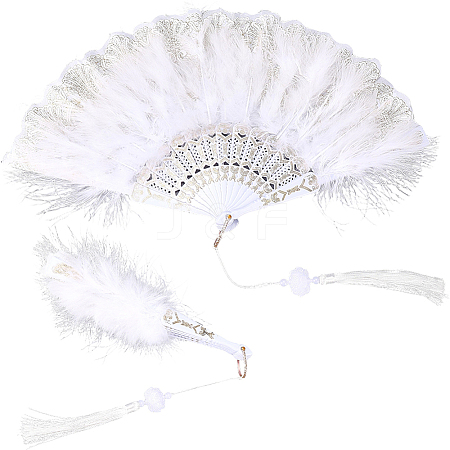 Plastic & Feather Fan Staves Design AJEW-WH20064-47B-1