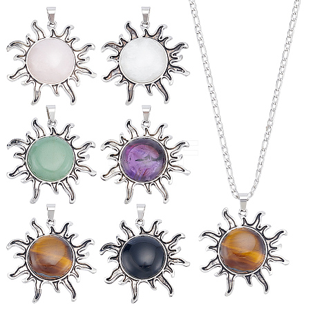 6Pcs 6 Styles Zinc Alloy Pave Gemstone Pendants G-GA0001-81-1