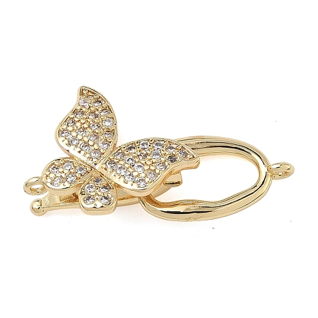 Butterfly Brass Micro Pave Clear Cubic Zirconia Fold Over Clasps KK-Z143-22G-1