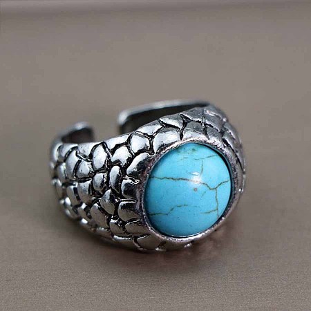 Men's Fashion Synthetic Turquoise Ring Zinc Alloy Hip-hop Ring UA5385-8-1