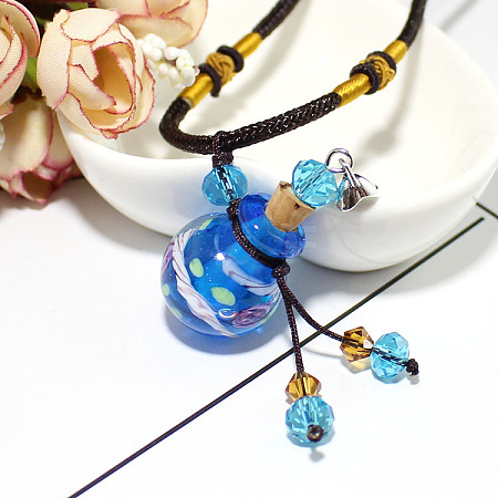 Lampwork Round Perfume Bottle Pendant Necklace with Glass Beads BOTT-PW0002-059F-02-1