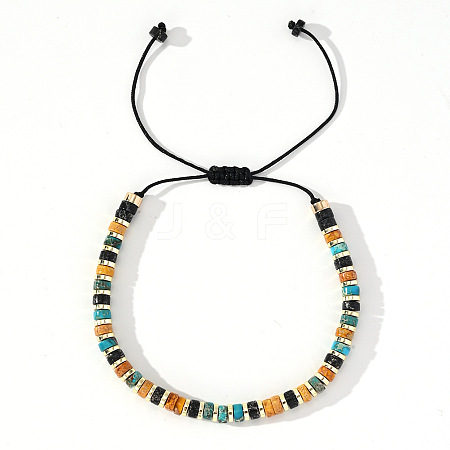 Ethnic Style Natural Mixed Gemstone Column Beads Braided Bead Bracelets for Men Women BR3776-5-1