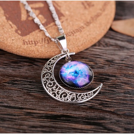 Alloy Glass Moon Syb Pendant Lumachina Chain Necklaces for Women WGDF061-12-1