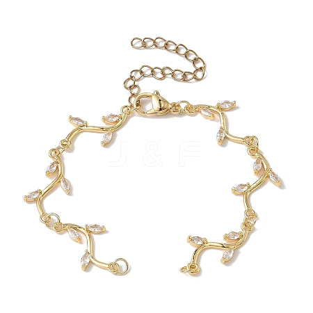 Brass Pave Clear Cubic Zirconia Leafy Branch Link Chain Bracelet Making AJEW-JB01613-1