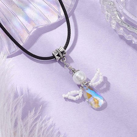 Angel Glass Sead Beaded Wing Pendant Necklaces NJEW-MZ00090-02-1