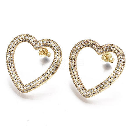 Brass Micro Pave Clear Cubic Zirconia Stud Earrings EJEW-T046-012G-NF-1