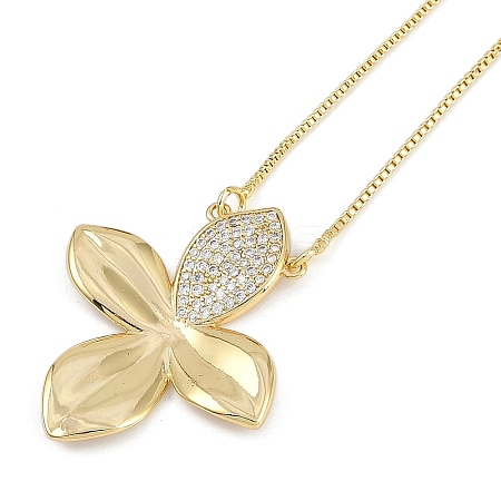 Brass Micro Pave Clear Cubic Zirconia Pendant Box Chain Necklaces for Women NJEW-U015-08G-01-1