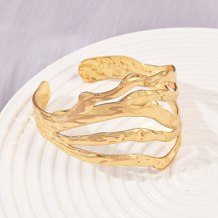 304 Stainless Steel Cuff Bangles for Women BJEW-G757-03G-1