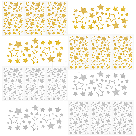 FINGERINSPIRE 12 Sheets 2 Colors PVC Waterproof Self Adhesive Glitter Star Decorative Stickers DIY-FG0005-22-1