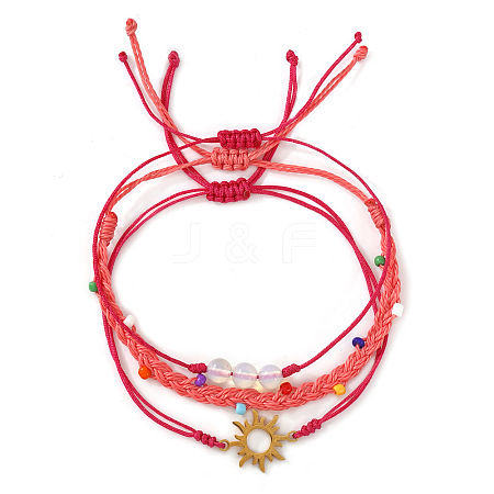 3Pcs Adjustable Glass Bead Nylon Cord Braided Bead Bracelet Sets NA1872-1-1