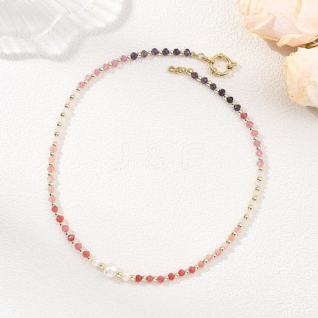 Gradient Color Gemstone & Natural Cultured Freshwater Pearl Beaded Necklaces NJEW-JN06316-02-1