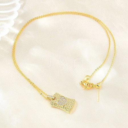 Brass Micro Pave Cubic Zirconia Rectangle with Heart Pendant Adjustable Slider Necklaces KK-CBA4547-08G-03-1