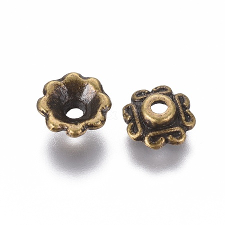 4-Petal Tibetan Style Alloy Bead Caps MLF1259Y-01AB-1