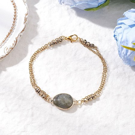 Natural Labradorite & Non-magnetic Synthetic Hematite Beads Multi-strand Bracelets BJEW-JB12122-01-1