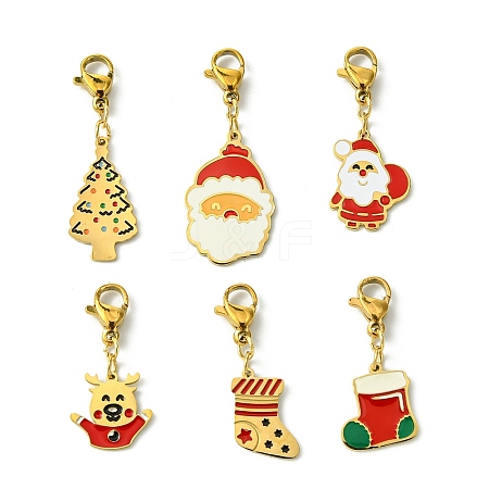 Unicraftale 6Pcs 6 Styles Christmas Theme 316 Surgical Stainless Steel Enamel Pendant Decorations HJEW-UN0001-11-1