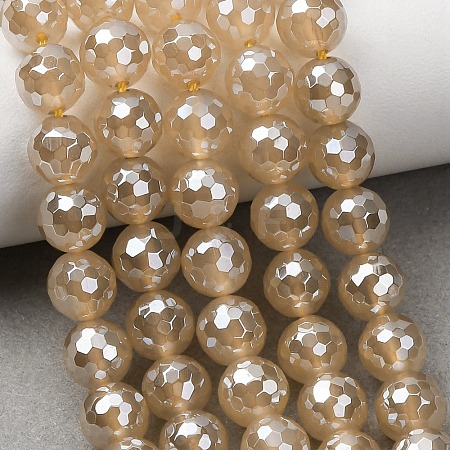 Electroplated Natural Agate Beads Strands G-B191-A07-8mm-07-1