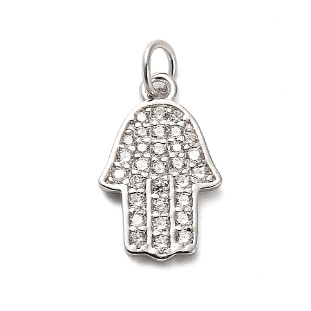 925 Sterling Silver Micro Pave Clear Cubic Zirconia Hamsa Hand Pendants STER-U009-05P-1