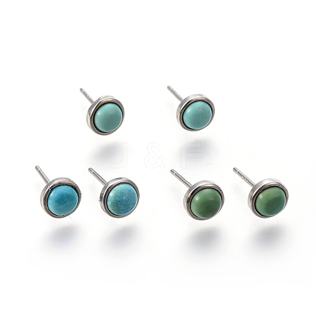 Natural Turquoise Stud Earrings EJEW-L216-02P-1
