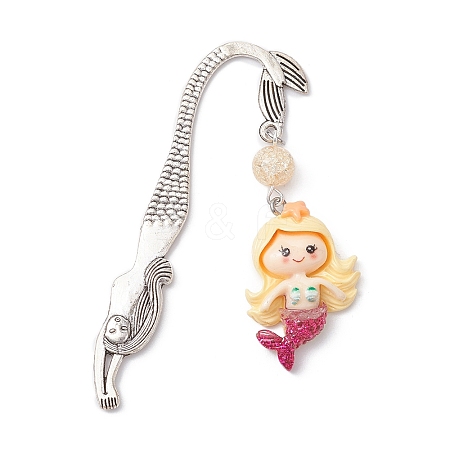 Mermaid Resin Pendant Bookmarks AJEW-JK00269-02-1