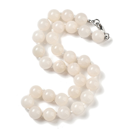 14mm Round Natural White Jade Beaded Necklaces NJEW-F327-02C-05-1