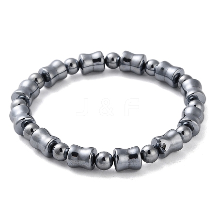 Bamboo Stick & Round Synthetic Terahertz Stone Beaded Stretch Bracelets for Women Men BJEW-F471-01-1