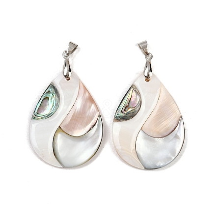 Natural Abalone Shell & Black Lip Shell & Pink Shell Pendants SSHEL-B003-06P-05-1