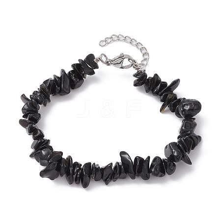 Natural Obsidian Chips Beaded Bracelet X-BJEW-JB09686-04-1