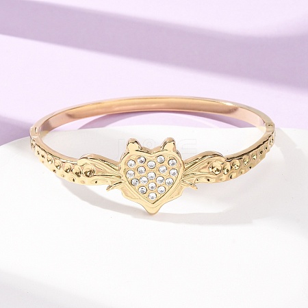 Halloween 304 Stainless Steel Crystal Rhinestone Heart Bat Open Hinged Bangles for Women SA-CBA7A40-06G-1