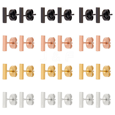 12 Pairs 4 Colors Fashionable 304 Stanless Steel Rectangle Bar Stud Earrings for Men Woman EJEW-AN0003-67-1