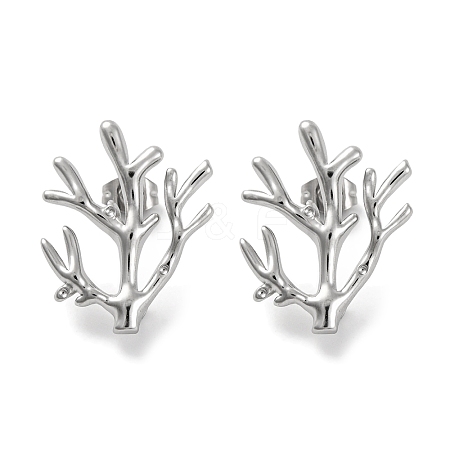 304 Stainless Steel Tree Branch Stud Earrings EJEW-D281-08S-1