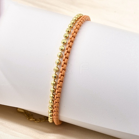Brass Beaded Double Strand Bracelets BJEW-U040-02G-02-1