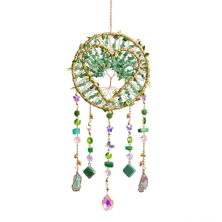 Heart Natural Gemstone Chips Hanging Suncatchers RN-CBA387D-04G-02-1