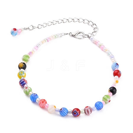 Handmade Millefiori Glass Beads Anklets AJEW-AN00341-03-1