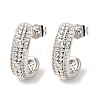 Brass Micro Pave Clear Cubic Zirconia J-Shaped Stud Earrings EJEW-B153-18P-4