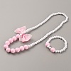 Plastic Bowkont Pendant Necklace and Round Beaded Stretch Bracelet SJEW-TAC0002-02-2