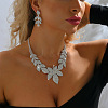 Leaf Brass Crystal Rhinestone Pendant Necklaces & Stud Dangle Earrings Sets FS-WG7504E-01-3
