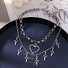 Alloy Hollow Heart and Star Pendant Double Layer Necklaces for Women WG6A60D-01-2
