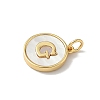Brass Pave Natural Shell Flat Round with Letter Charms KK-Z115-13G-G-2