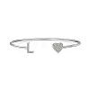 Anti-Tarnish Heart & Letter Rhodium Plated 925 Sterling Silver Micro Pave Cubic Zirconia Cuff Bangles for Women BJEW-C062-01L-P-1