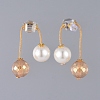 Round Eco-Friendly Glass Pearl & Glass Beads Ear Studs EJEW-JE03822-3